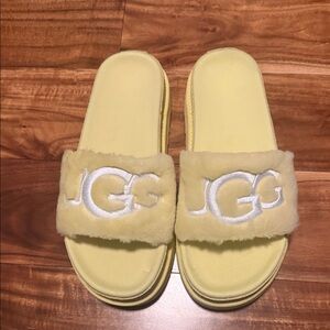 UGG Pastel Yellow Shearling Slide Sandals